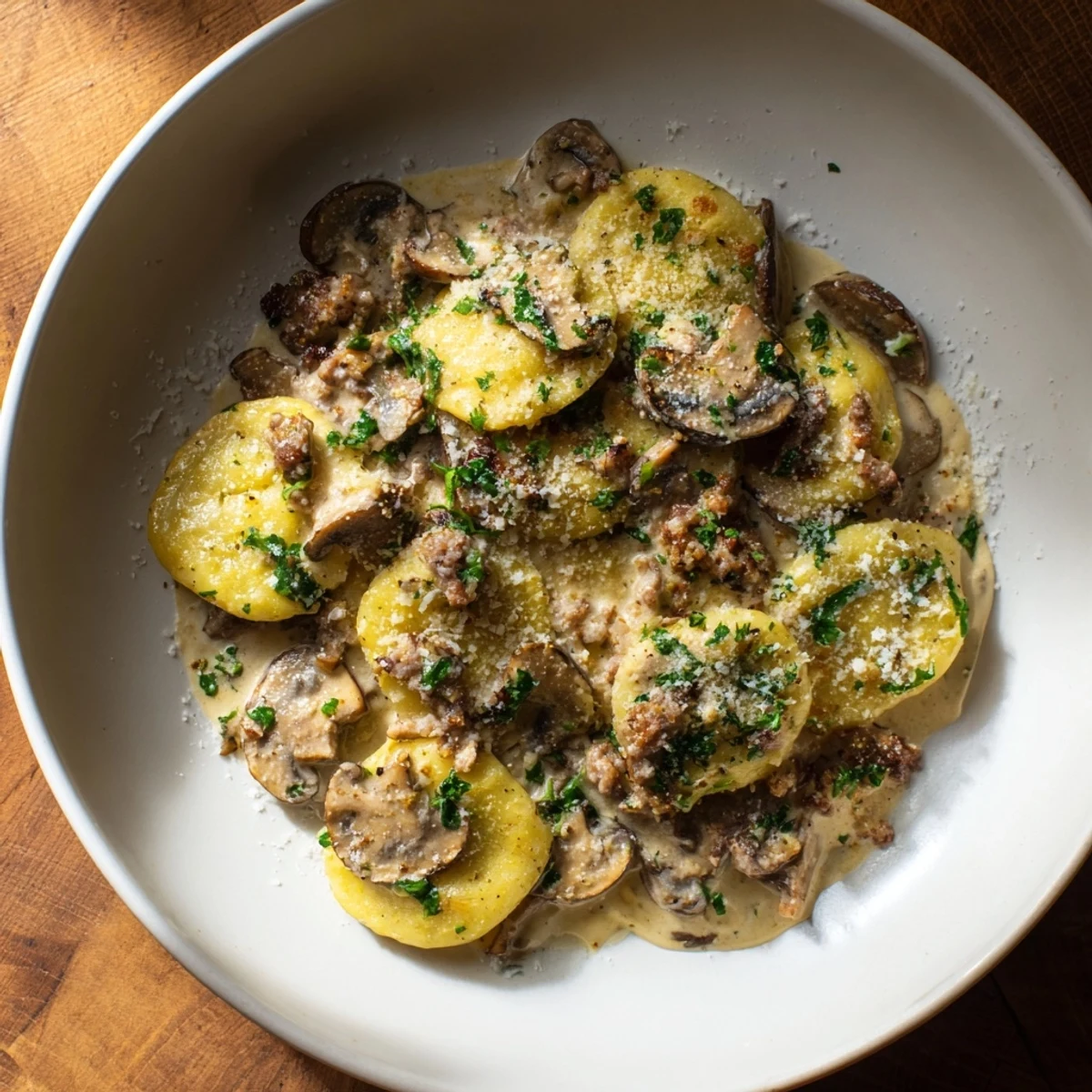 Enjoy the rich flavors of this easy Woodsy Skillet Sausage and Mushroom Gnocchi, made for cozy dinners.