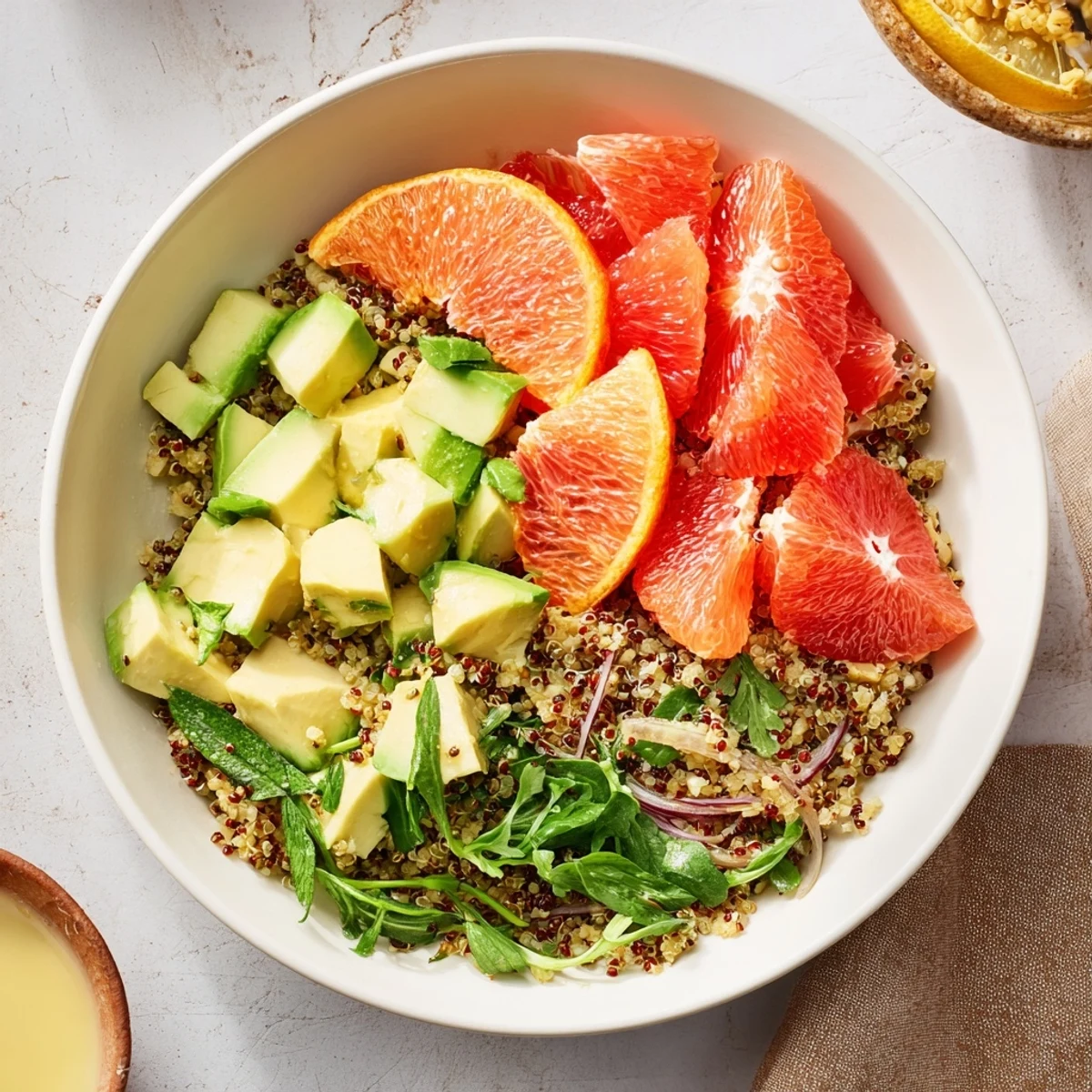 Fresh Citrus & Avocado Quinoa Bowl: a beautifully assembled salad with bright citrus and creamy avocado.