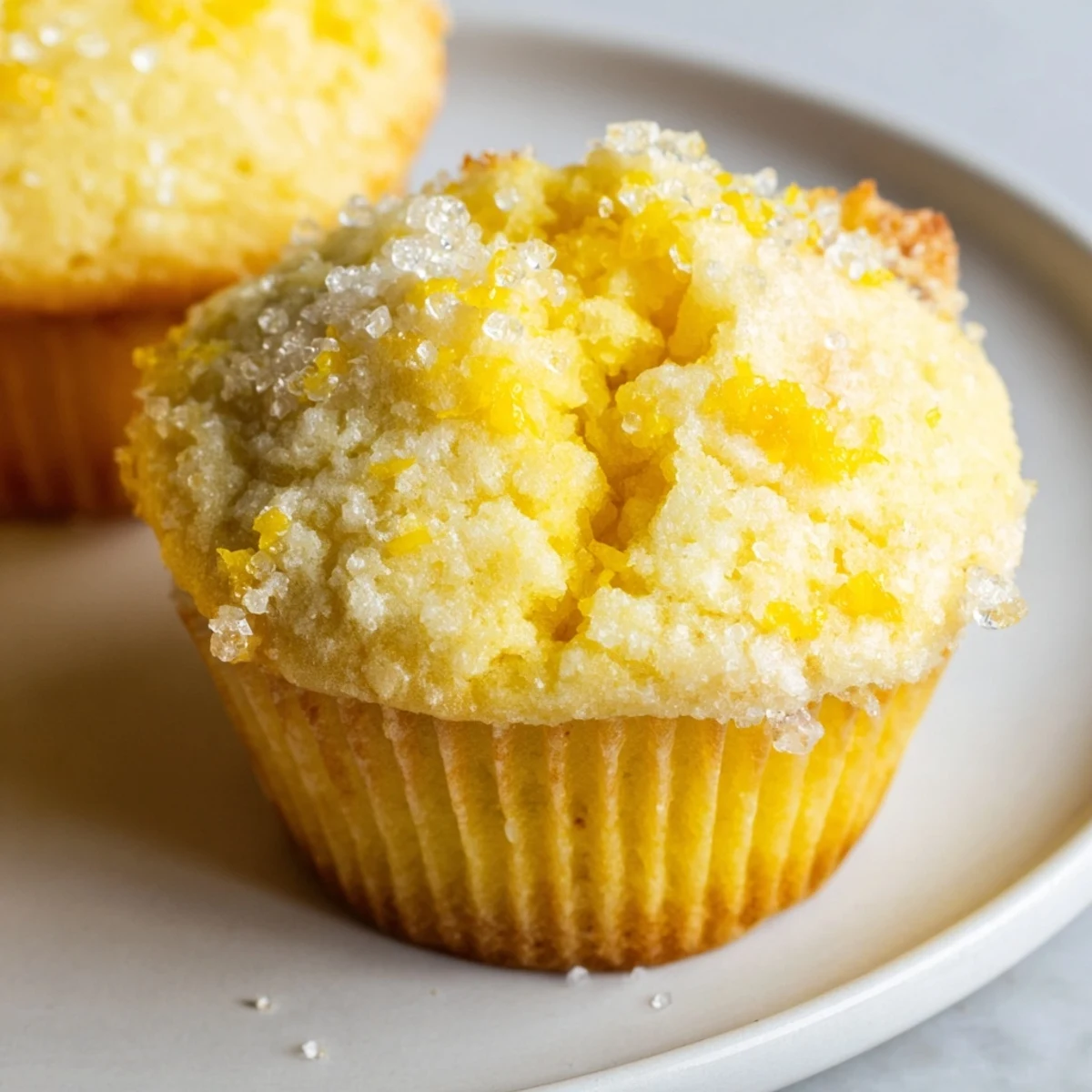 Simple Sweet Lemon Zest Muffins, golden-brown and fluffy, offer delightful sweet-tart flavor, perfect for a brunch.