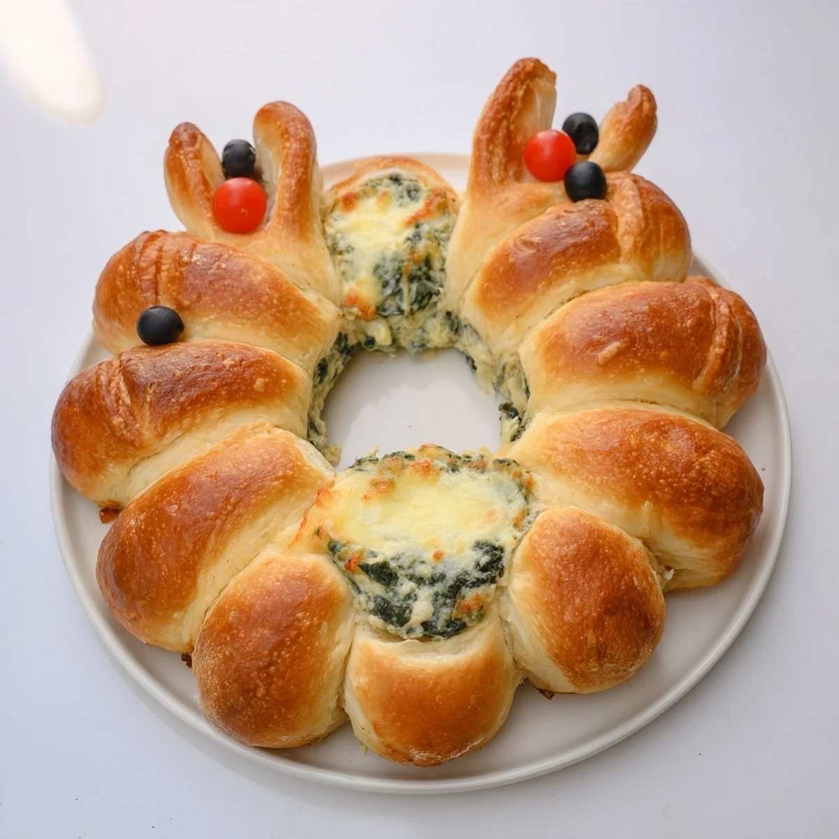 Imagine the warm, bubbling Spinach Dip filling the savory Reindeer Antler bread ring.