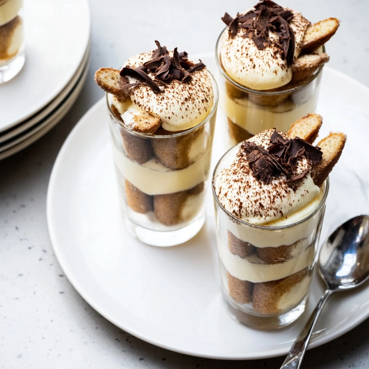 Count-down Tiramisu Shots ready to be served—sweet, rich, layered dessert in mini glasses.