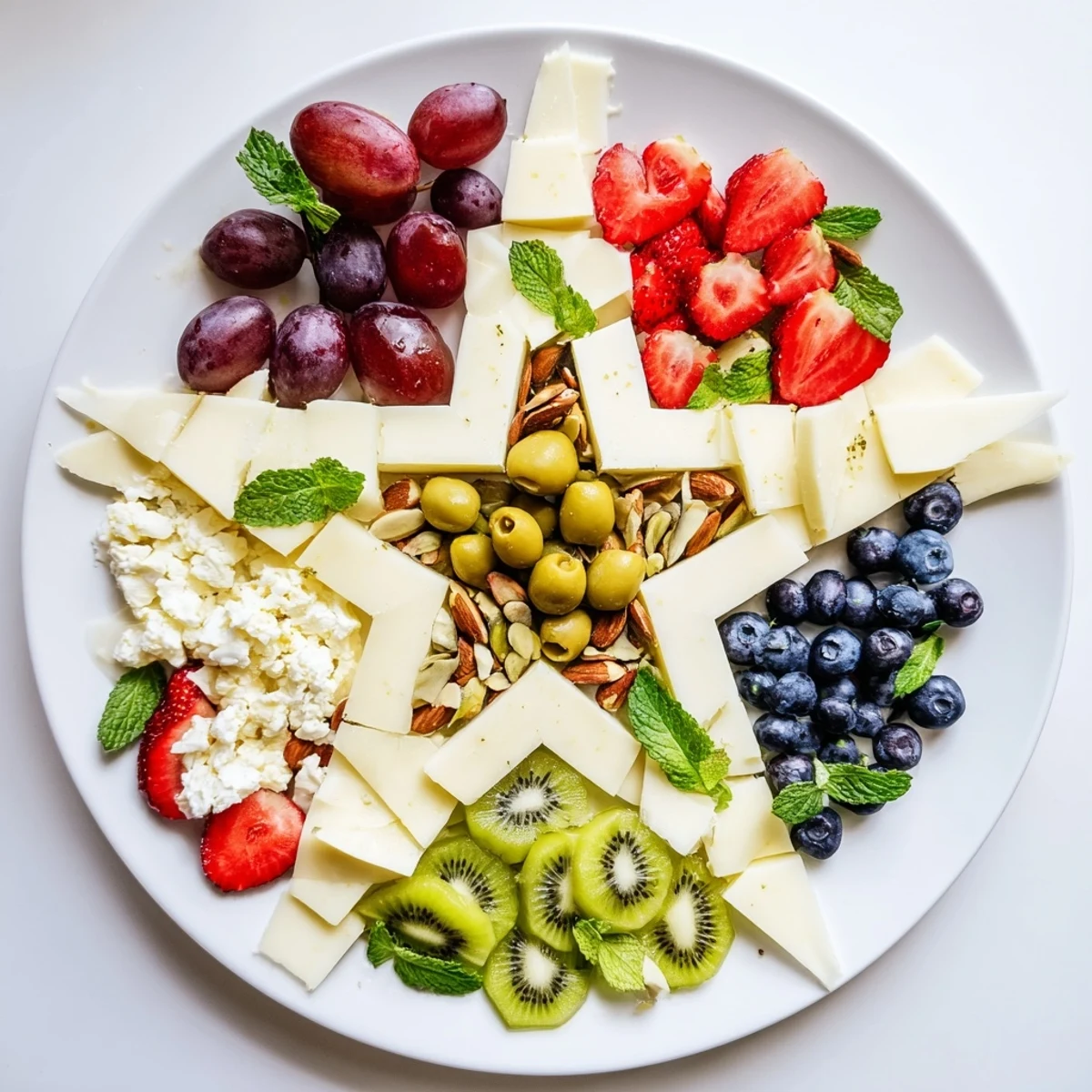 Delicious The Negative Space Puzzle appetizer: Brie, grapes, and almonds artfully arranged with a unique negative design.