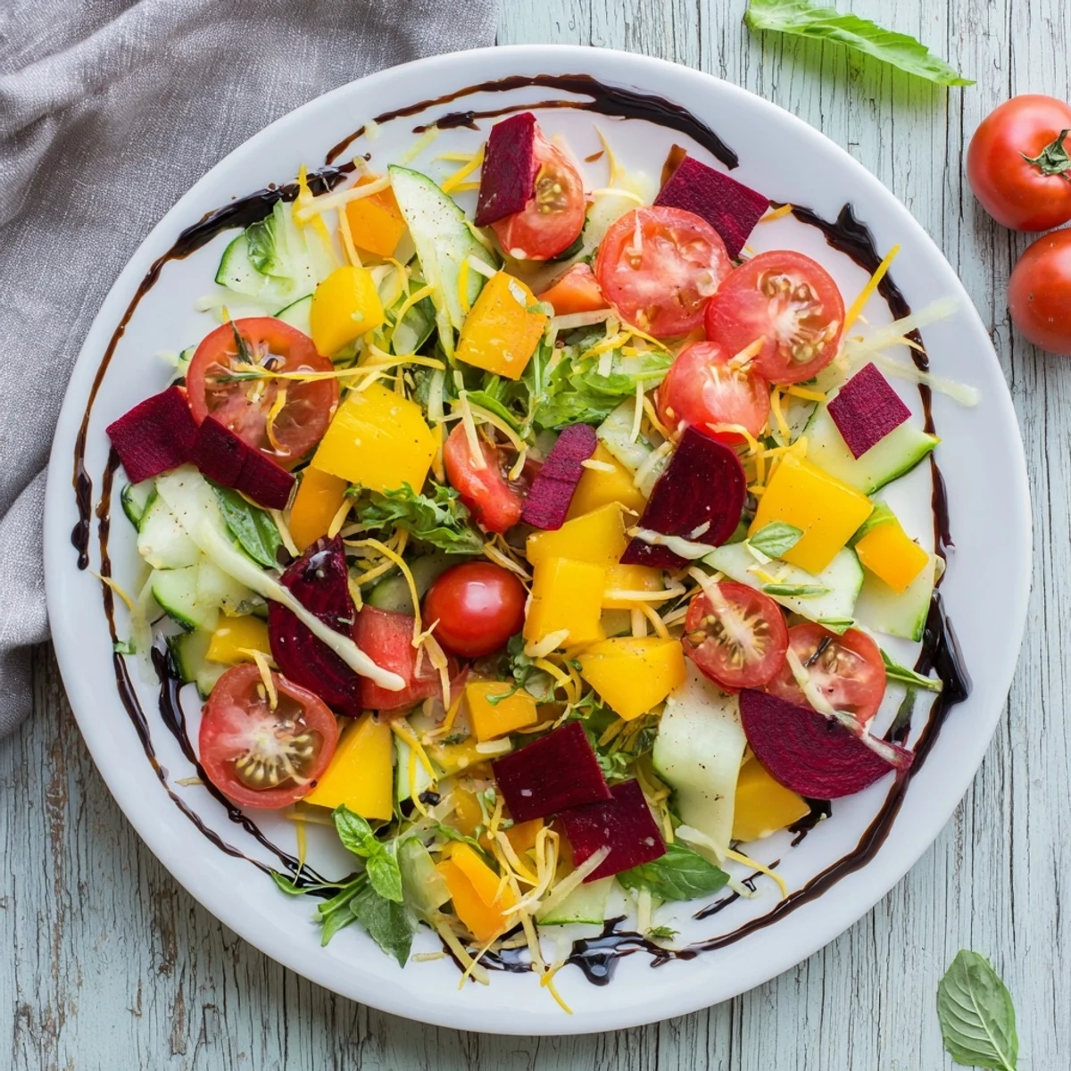 Abstract Expressionist Splash salad explodes with vibrant colors and textures, a culinary work of art.