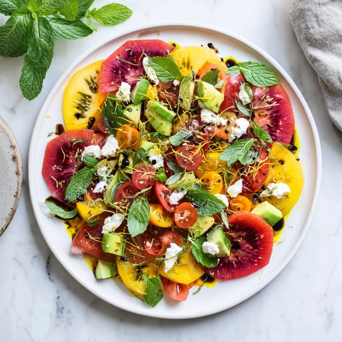 A close-up view presents the beautiful Abstract Expressionist Splash, a fresh, artistic salad creation.