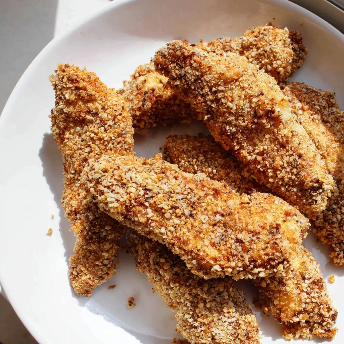 These homemade air-fried chicken tenders look unbelievably delicious, ready to be enjoyed as a meal.