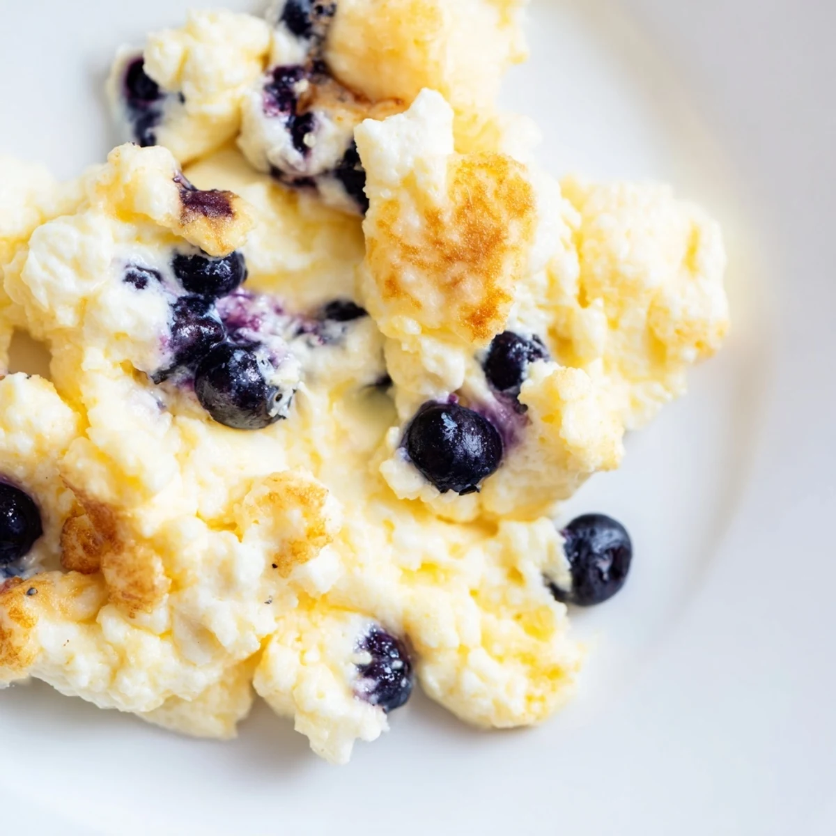 Fluffy scrambled pancakes, golden and delicious, ready to be drizzled with warm maple syrup.