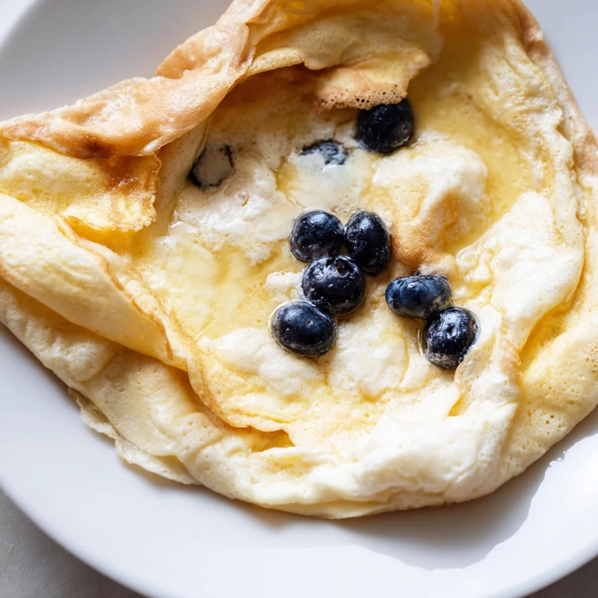 Close-up of freshly cooked fluffy scrambled pancakes, with a slightly rustic and uneven texture.