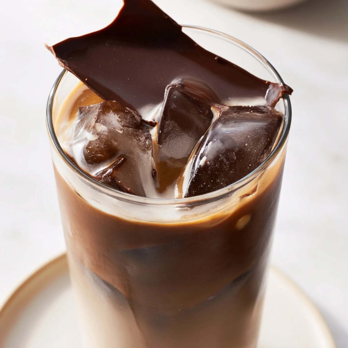Chocolate Cracking Iced Latte, a visually delightful layered iced coffee with a chocolate shell.