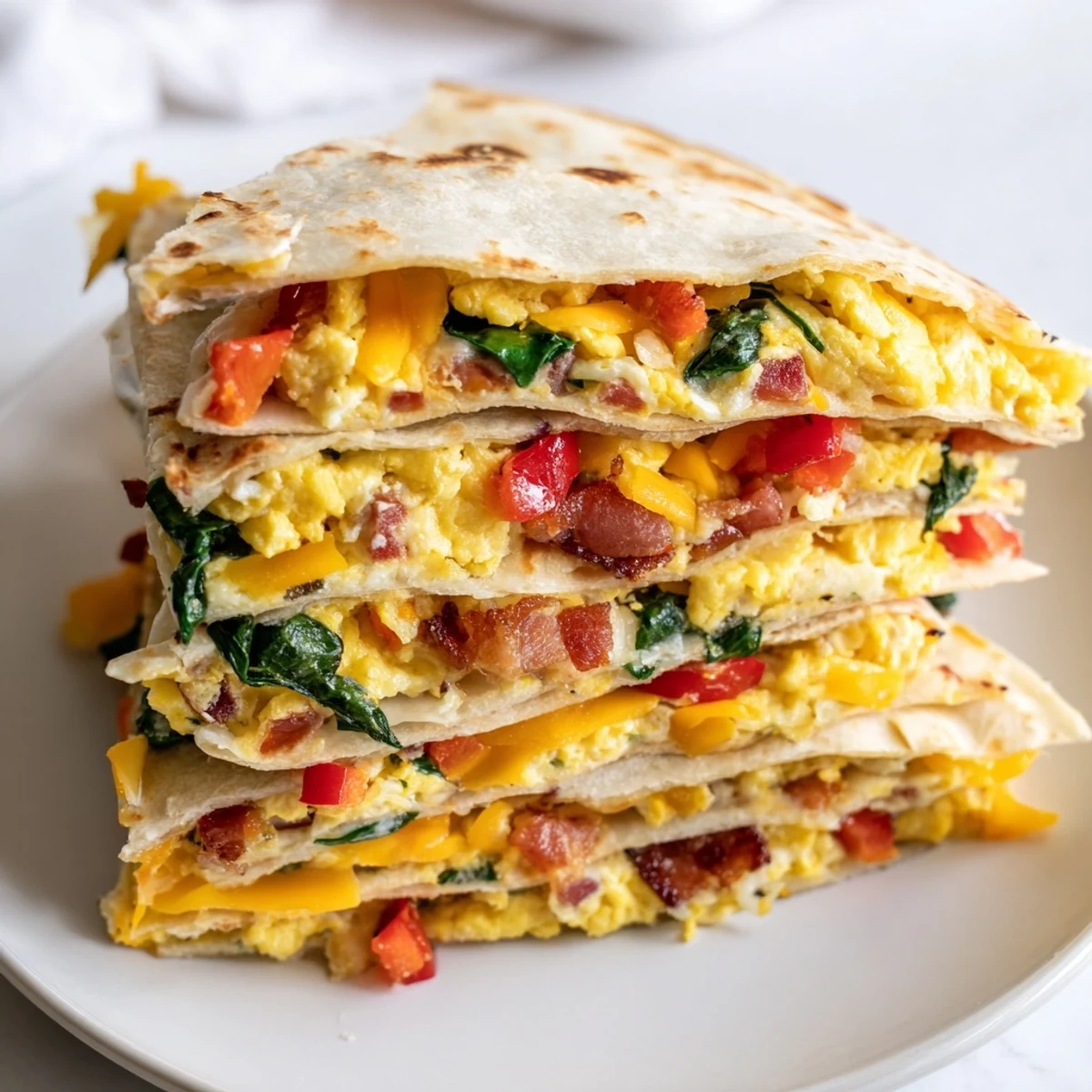 Golden, crispy Breakfast Quesadilla Hack featuring melted cheese, fluffy eggs, and savory fillings.