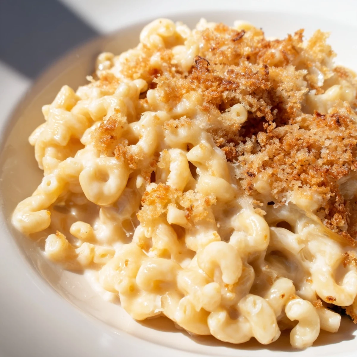 A close-up of creamy, homemade mac and cheese, perfectly cheesy and ready to be enjoyed.