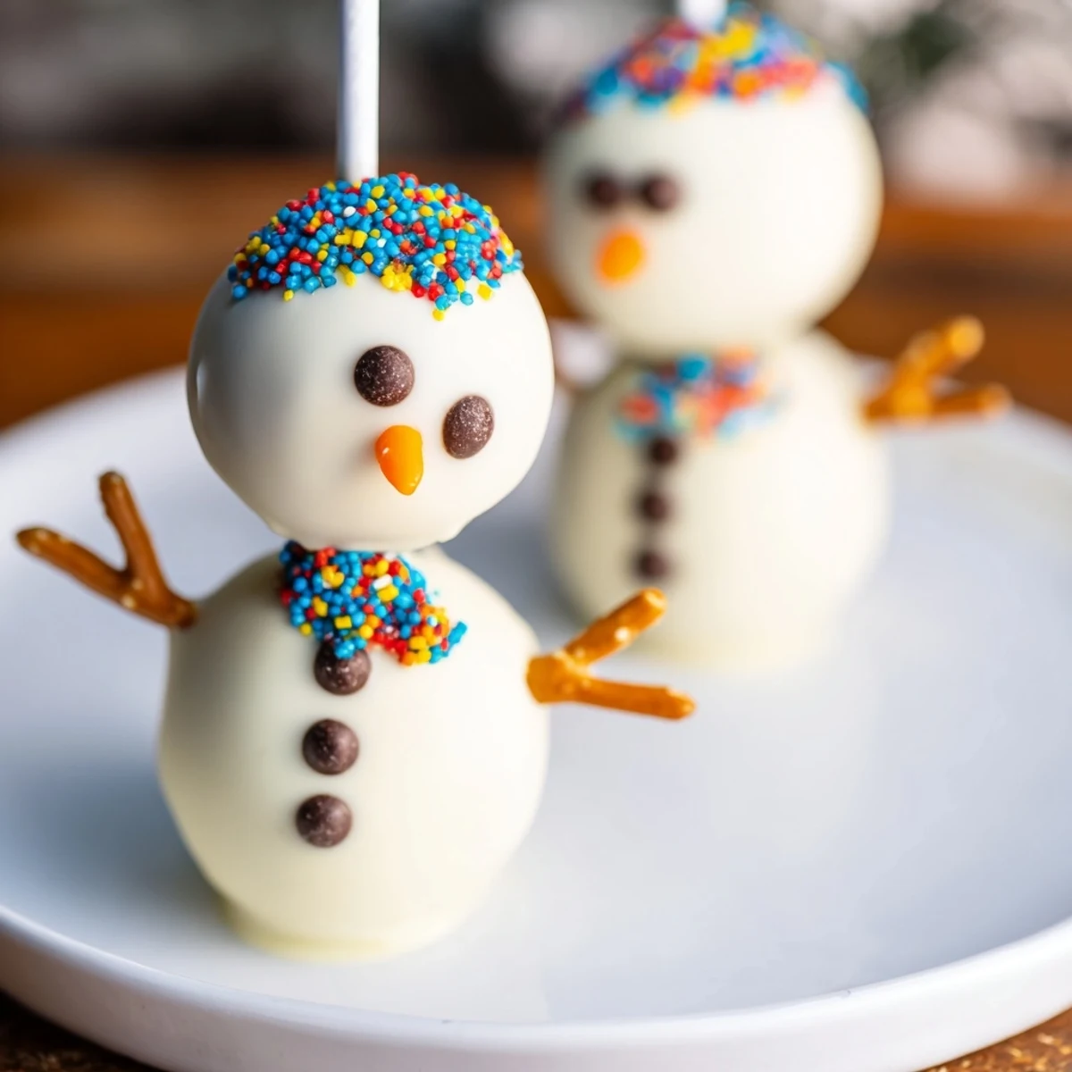 Oreo Snowman Cake Pops, coated in white chocolate, ready for a winter holiday treat, so festive!