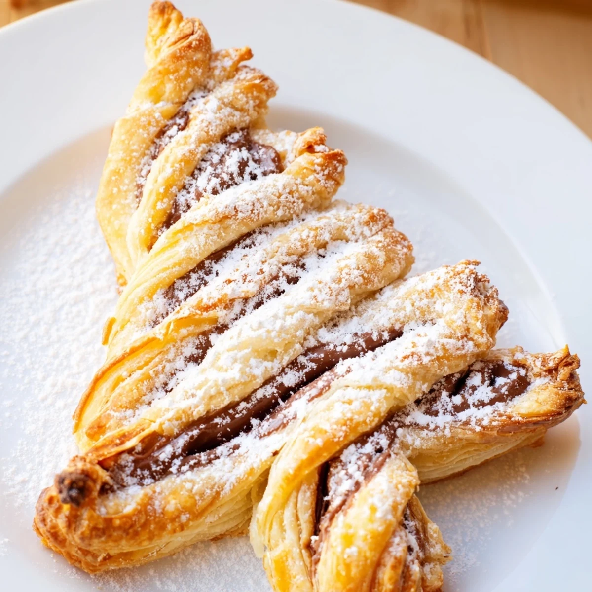 Warm, crispy Nutella Pastry Christmas Trees, showcasing the rich hazelnut-chocolate filling perfectly.