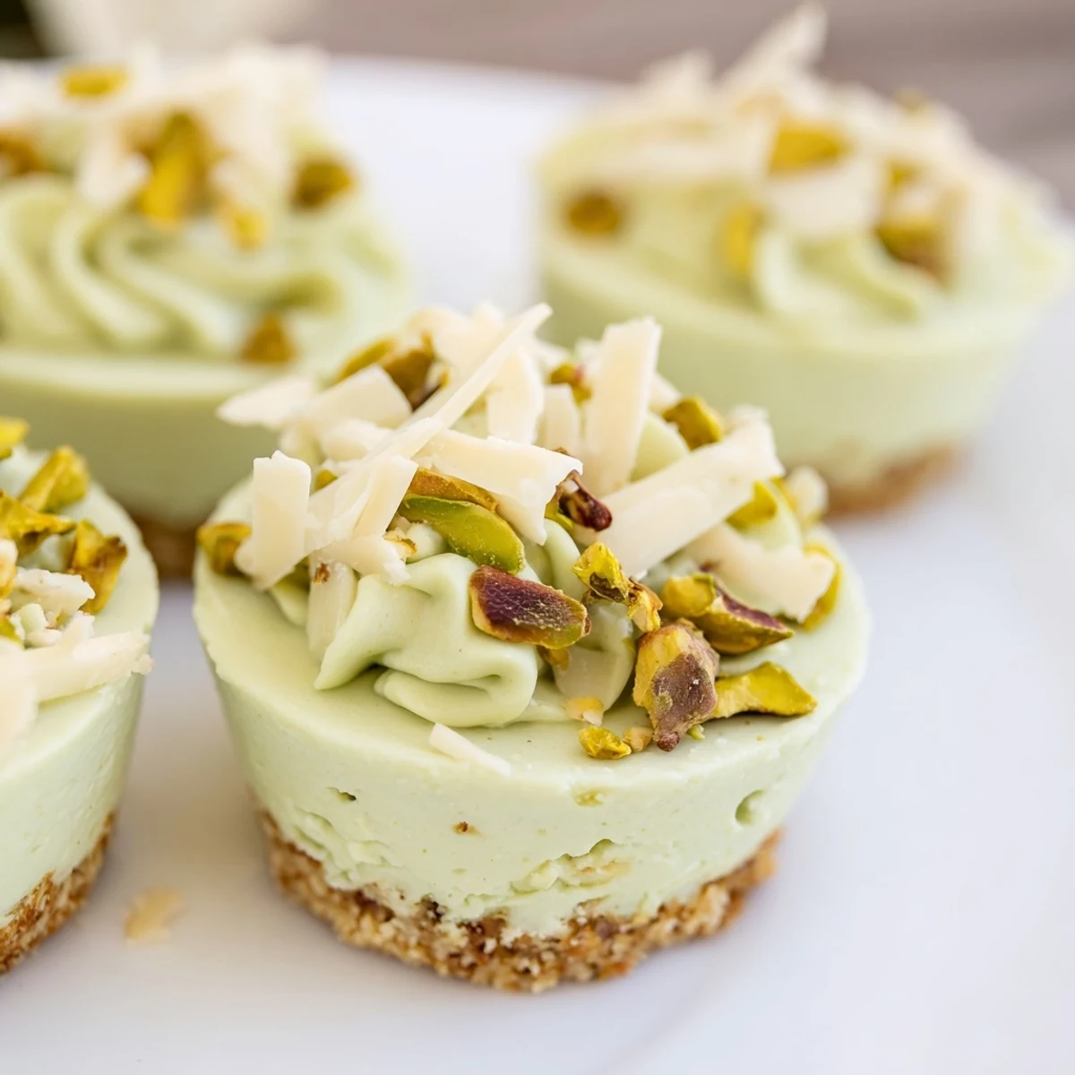 Delicious Pistachio Cheesecake Bites—creamy, bite-sized desserts with a vibrant green filling and crunchy crust.