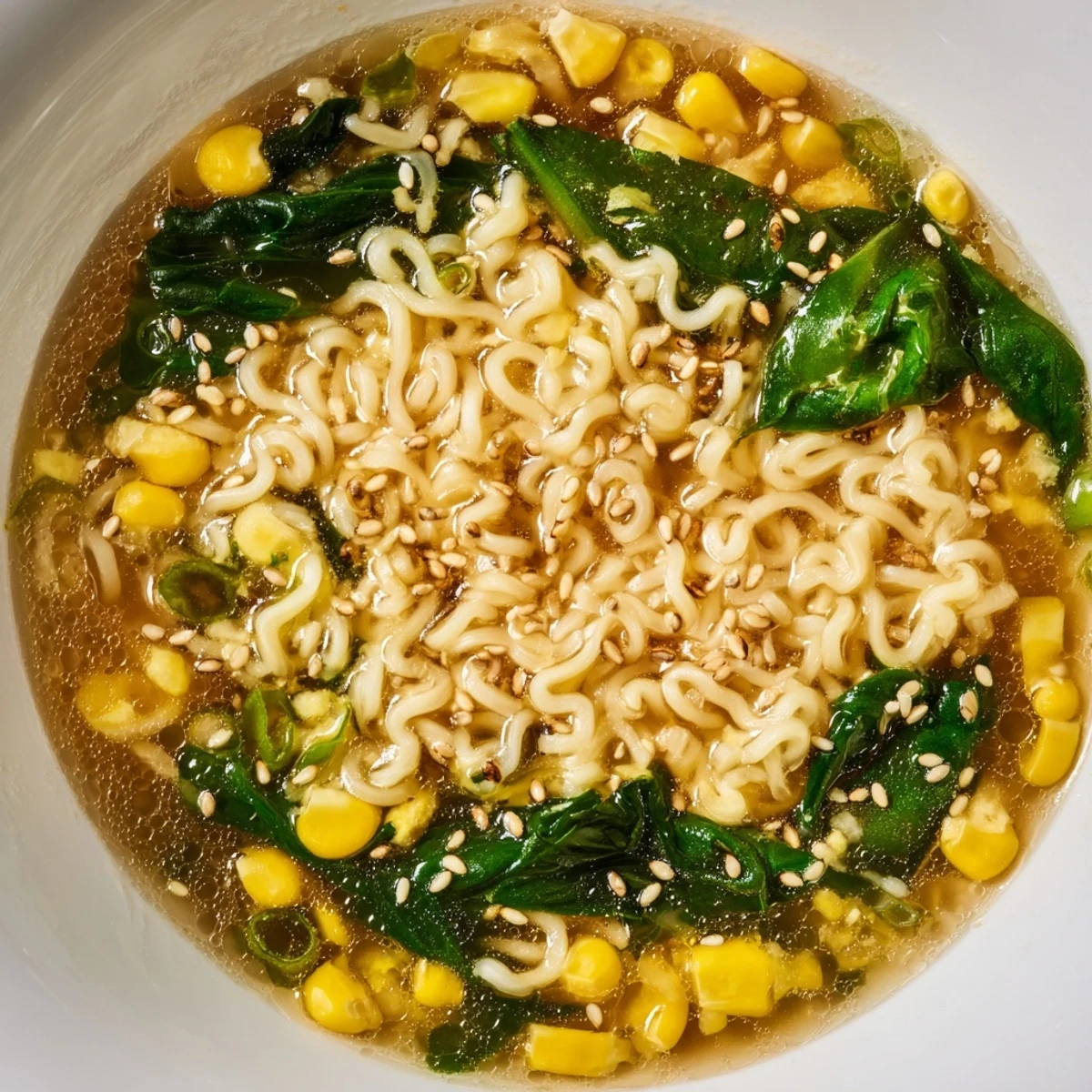 Silky ribbons of egg swirl through creamy ramen broth in this Elevated Ramen Egg Drop Soup, topped with fresh scallions.  