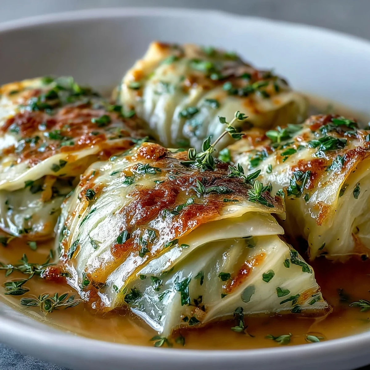 Steaming Herby Cabbage in Parmesan Broth with wedges simmered in a creamy, savory, vegetarian broth.