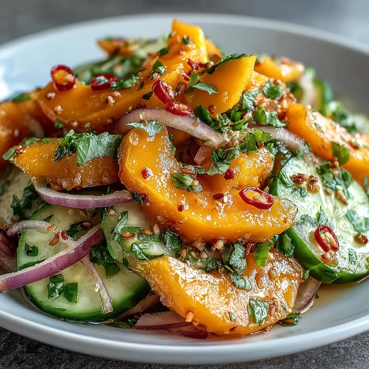 Tossed in a tangy lime-honey dressing with cilantro and optional chilies, this vibrant Refreshing Mango Salad is ready in minutes. 