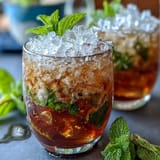 Kentucky Derby Mint Julep Mocktail with Fresh Mint: A vibrant, alcohol-free Southern beverage, served in classic julep cups and brimming with refreshing mint aroma.