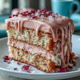 Rosé Velvet Cake, gorgeously pink, ready for celebration with edible gold accents.