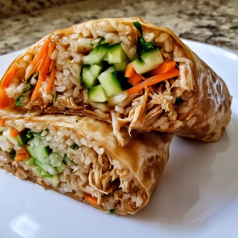 Golden-brown Garlicky Pulled Chicken Wraps sizzle in a skillet, filled with tender shredded chicken and fresh veggies inside crispy rice paper.