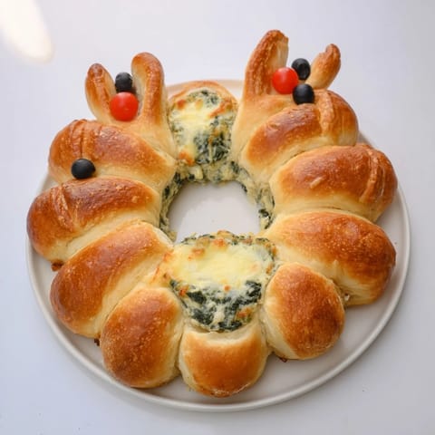 Imagine the warm, bubbling Spinach Dip filling the savory Reindeer Antler bread ring.