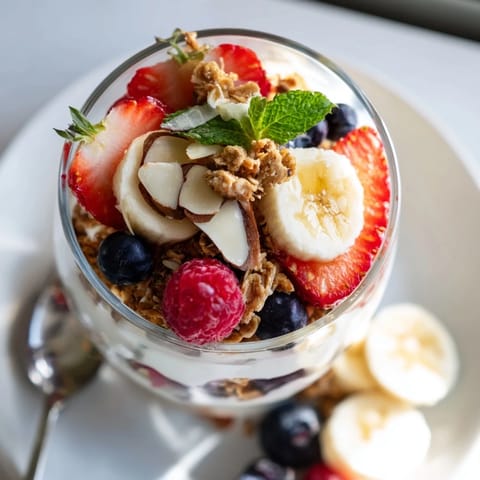 Enjoy a layered yogurt and granola parfait in these elegant glasses, drizzled with honey and garnished with nuts.