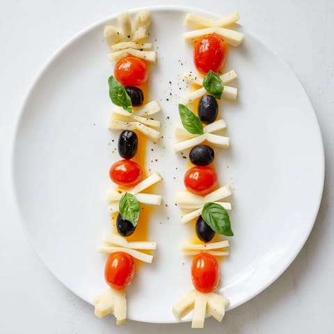 A visually appealing Double Helix Genetic Code appetizer, complete with cheesy rungs and fresh basil accents.
