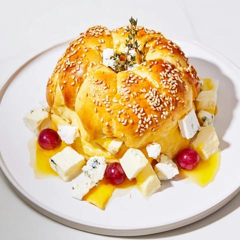 Imagine the "Gilded Cage": a tantalizing view of baked breadsticks surrounding assorted, luxurious cheeses.