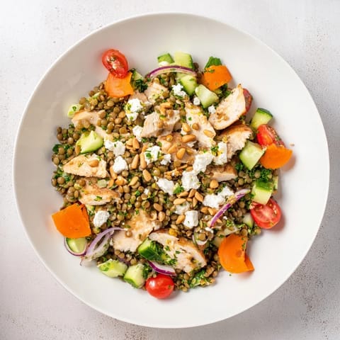 Hearty Chicken and Lentil Salad with tender chicken, colorful veggies, and a flavorful, healthy meal.