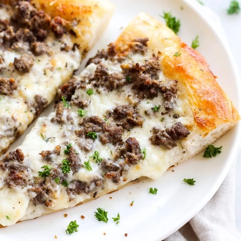 Ground Beef Alfredo Pizza