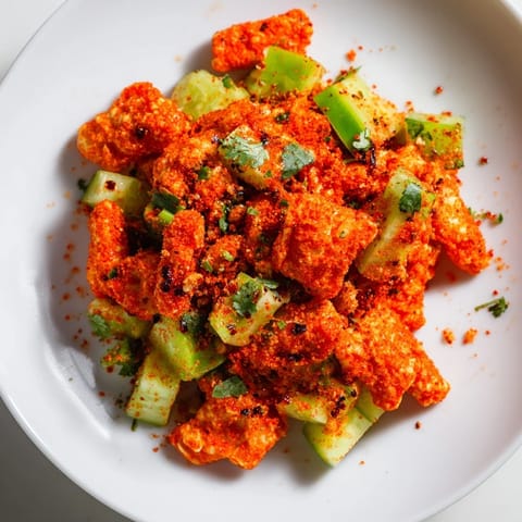 Flamin Hot Cheeto Salad served in a bowl, featuring crushed Cheetos tossed with crisp vegetables.