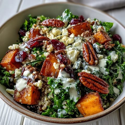 Golden roasted sweet potatoes and crisp kale over fluffy quinoa in a Harvest Kale Quinoa Bowl, drizzled with creamy lemon tahini dressing.