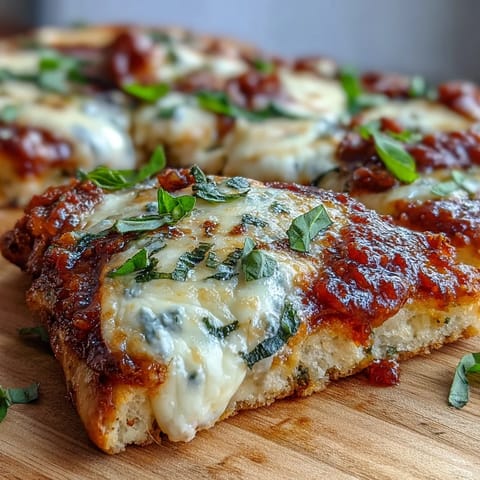 Golden Garlic Naan Margherita Pizzas feature bubbly mozzarella and fresh basil on a baked naan crust, served hot.