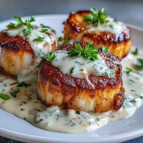 Golden-crusted sea scallops served in a velvety Cajun cream sauce, perfect for an elegant yet easy weeknight dinner.