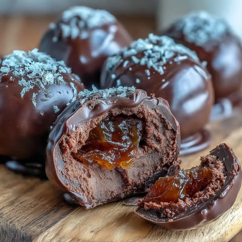 Decadent dark chocolate truffles filled with candied orange zest, perfect for a homemade Valentine's Day gift.  