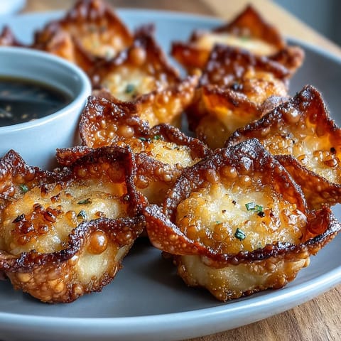 Golden brown dumplings with a crunchy exterior, paired with aromatic soy ginger sauce, perfect for a quick and satisfying snack or starter.  