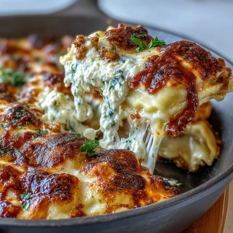 Savory fusion dish featuring tender cabbage, juicy turkey, and dumpling wrappers baked under a bubbling layer of marinara and cheese.  