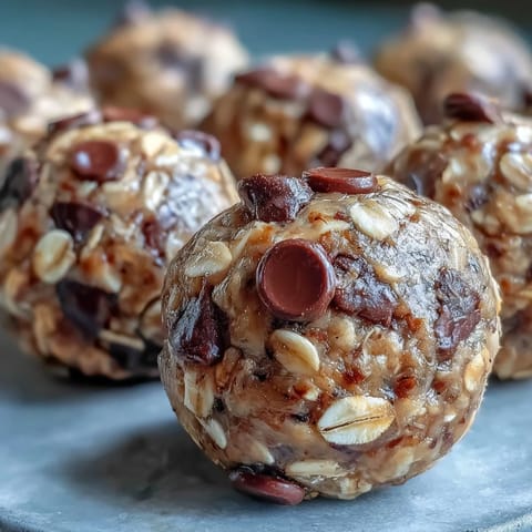 Peanut Butter Energy Balls with Dark Chocolate Chips in a white bowl, showcasing creamy peanut butter and oats mixed with rich dark chocolate chips for a healthy snack.