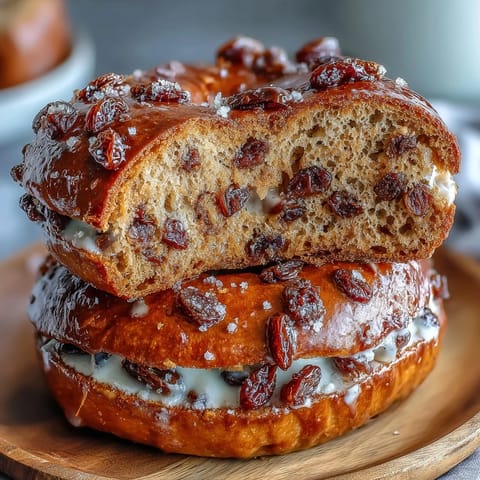 Golden-brown homemade bagels with Greek yogurt, featuring plump raisins and a cinnamon swirl, perfect for a protein-rich breakfast.  
