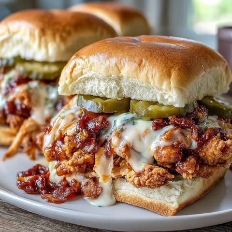 Crockpot Mississippi Chicken Sandwiches with Pickles, tender and juicy, piled high on soft brioche buns with tangy dill pickles.  