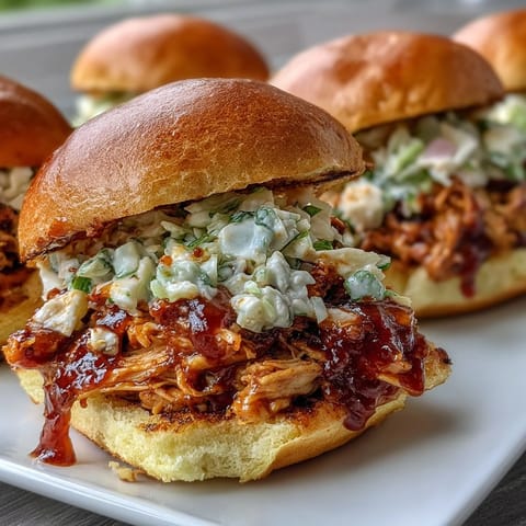 Pulled BBQ Chicken Sandwiches with tender, saucy chicken piled high on toasted buns, ready for summer picnics.