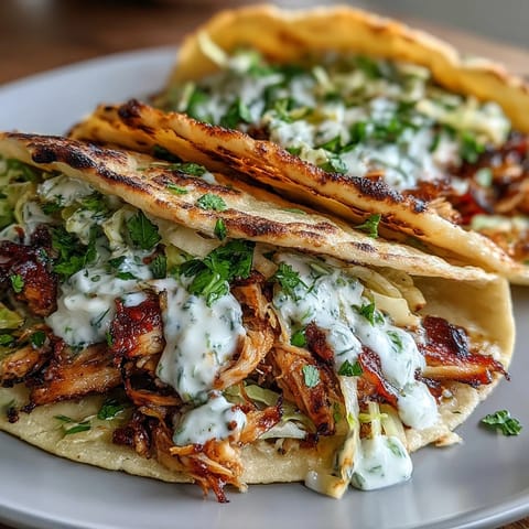 Roasted Chicken Cabbage Tacos with zesty lemon crema, tender shredded chicken, and crisp marinated slaw in warm tortillas.