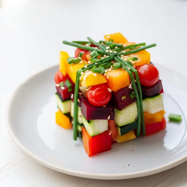 Eye-catching Stacked Gift Box Veggie Cubes, with a festive arrangement and colorful veggie layers stacked high.