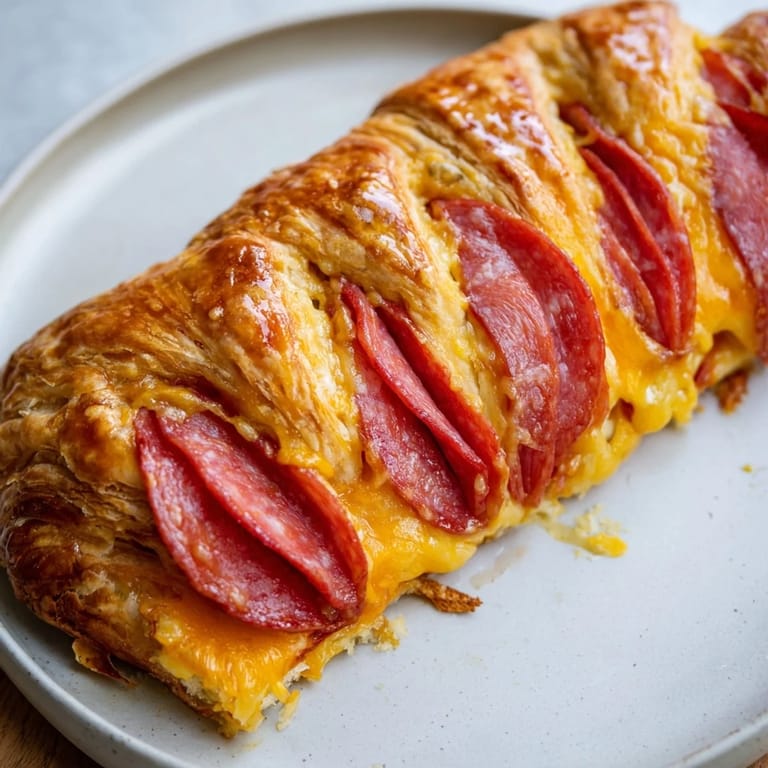 Freshly baked Sliced Cheddar and Salami Scrolls with melted cheese are a delightful party appetizer.