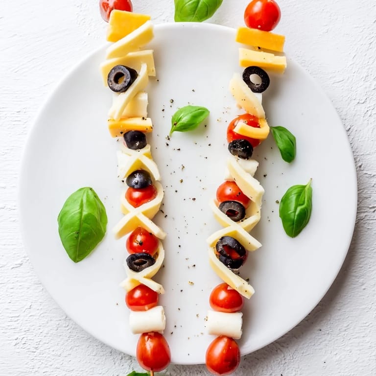 Delectable and easy Double Helix Genetic Code appetizer, ready to serve with crackers for your party guests.