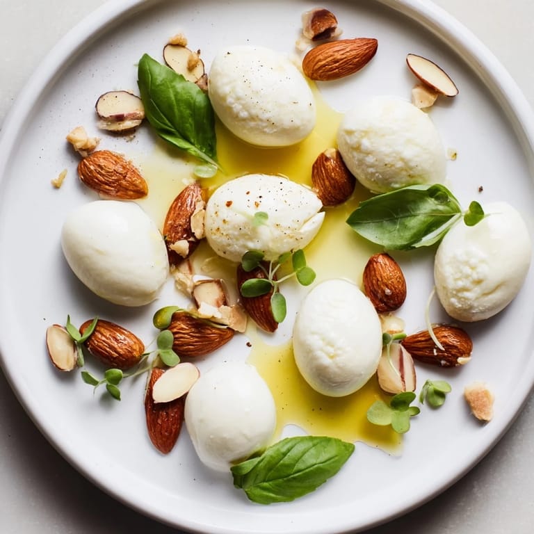 Enjoy this elegant Polished Pebble appetizer—a delightful mix of cheeses and almonds, ready to serve with style.