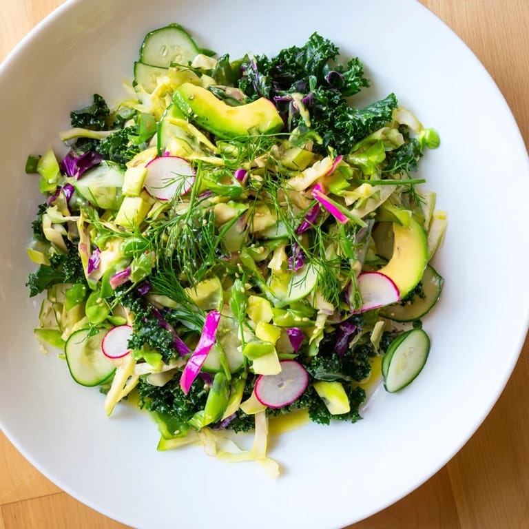 A bright bowl of the delicious Green Goddess Detox Cabbage Salad, perfect as a healthy lunch.