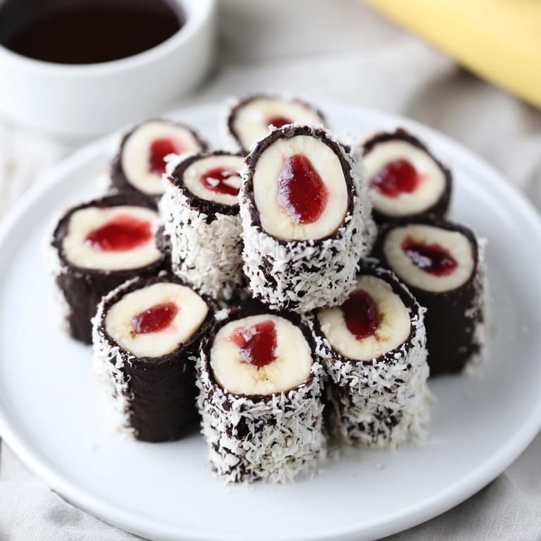 Sliced Oreo Cookie Sushi Rolls arranged beautifully, with a dark, glistening chocolate soy dip nearby.