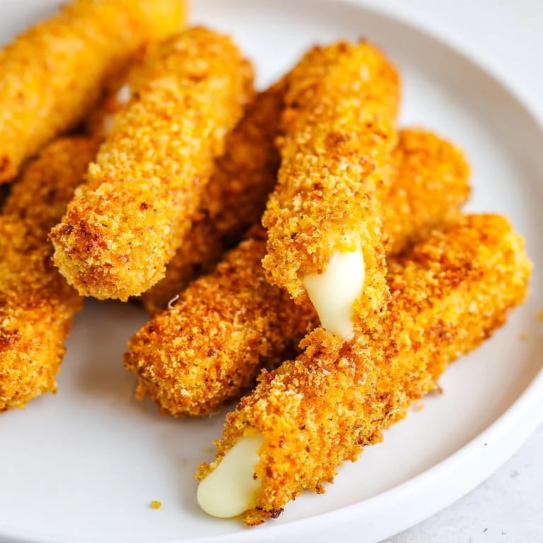 Melted cheese pull! Air fryer mozzarella sticks, a delicious and easy appetizer ready in minutes.