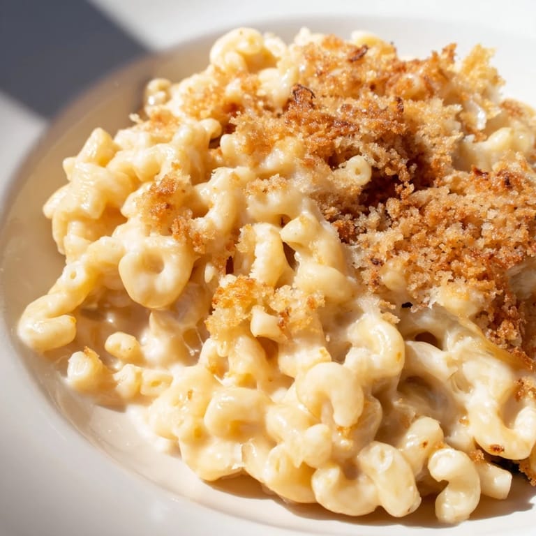 A close-up of creamy, homemade mac and cheese, perfectly cheesy and ready to be enjoyed.