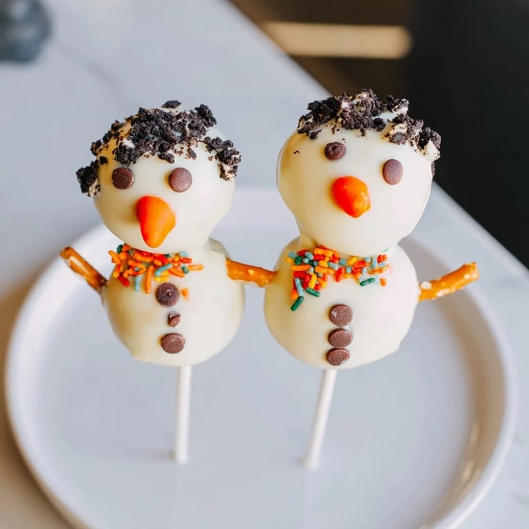 These sweet Oreo Snowman Cake Pops feature a melted white chocolate coating and adorable snowman faces.